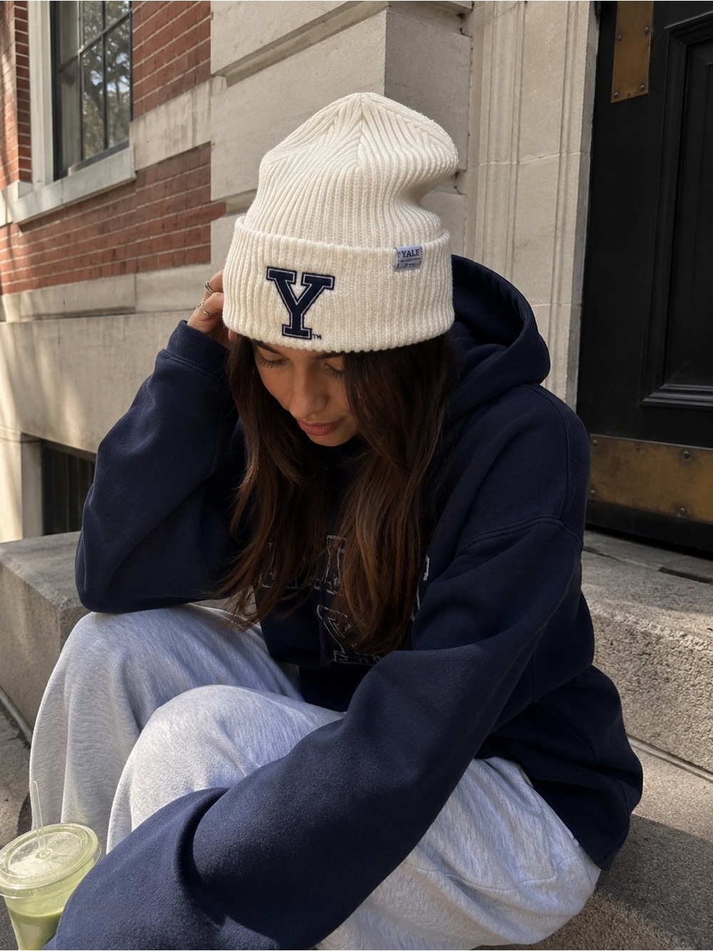 H&M Yale University Cream Ribbed Knit Beanie Hat One Size Ivy League